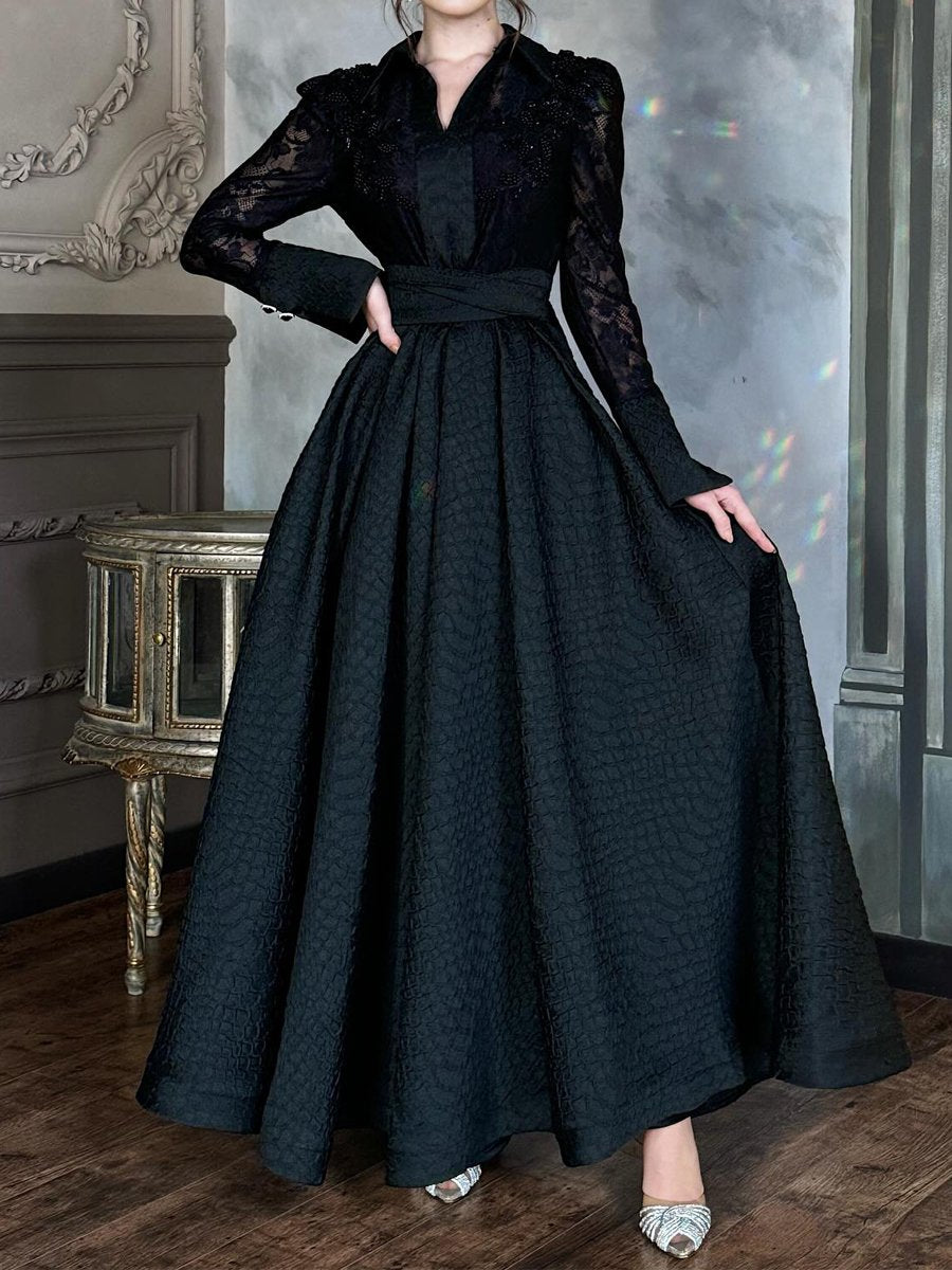 Perla - Maxivestido con cuentas, encaje y patchwork