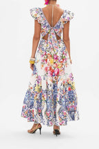 June - Vestido Maxi Estampado Floral con Volantes