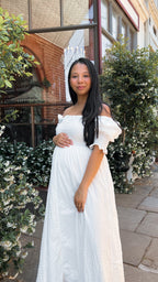 Vestido midi blanco con hombros descubiertos para mujer - Renata