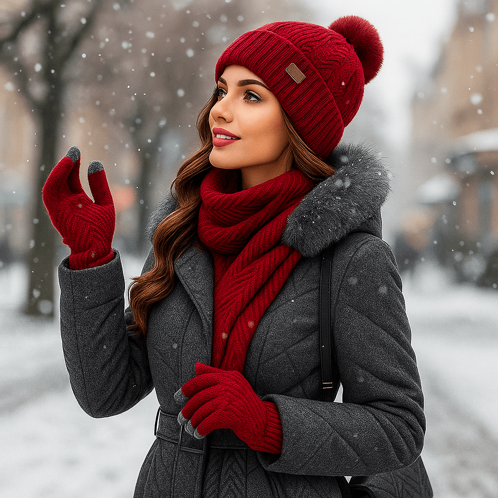 Gorro, bufanda y guantes para mujer efecto tejido suave - Yalena