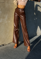 Pantalón mujer efecto piel recto tiro alto - Amandine