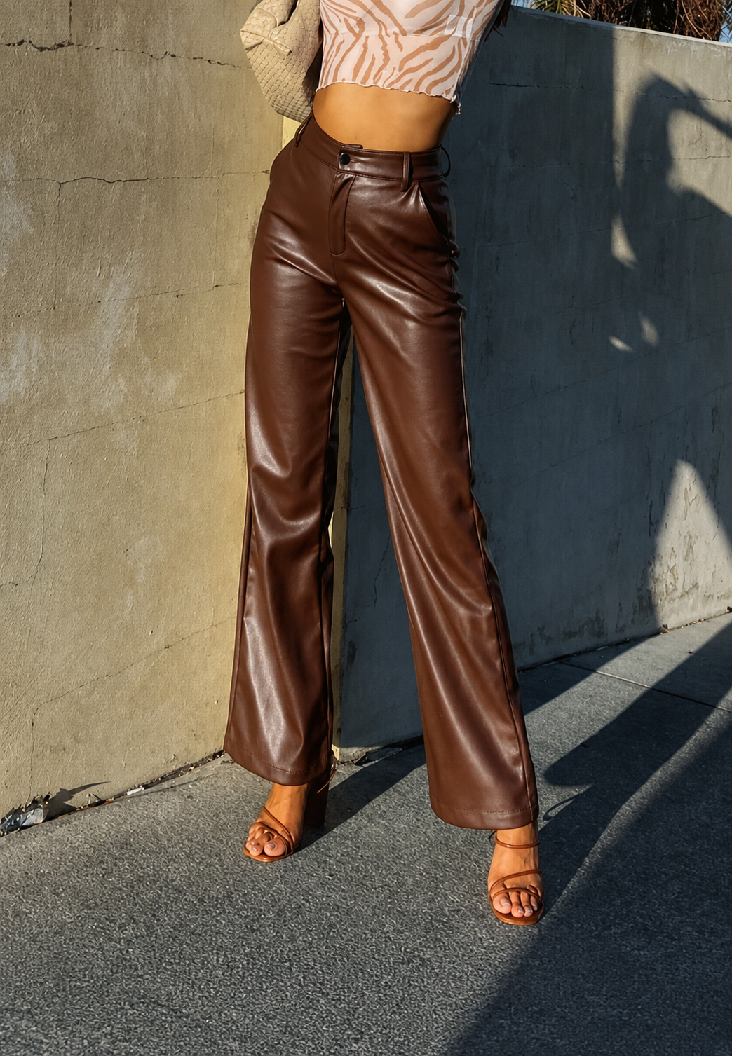Pantalón mujer efecto piel recto tiro alto - Amandine