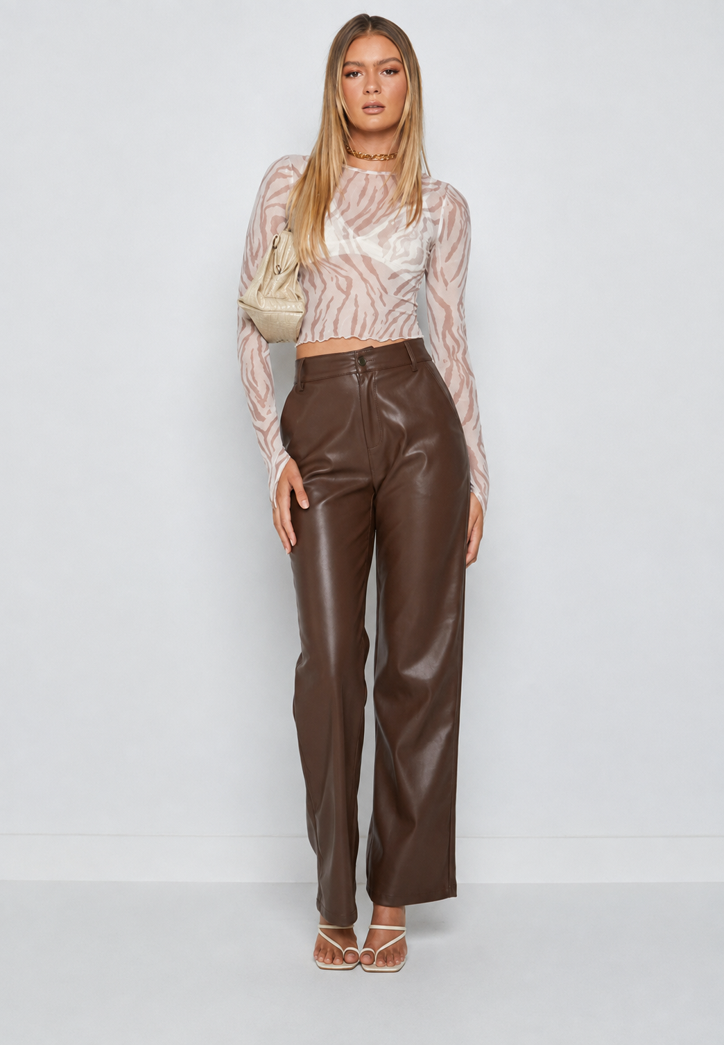 Pantalón mujer efecto piel recto tiro alto - Amandine