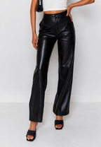 Pantalón mujer efecto piel recto tiro alto - Amandine