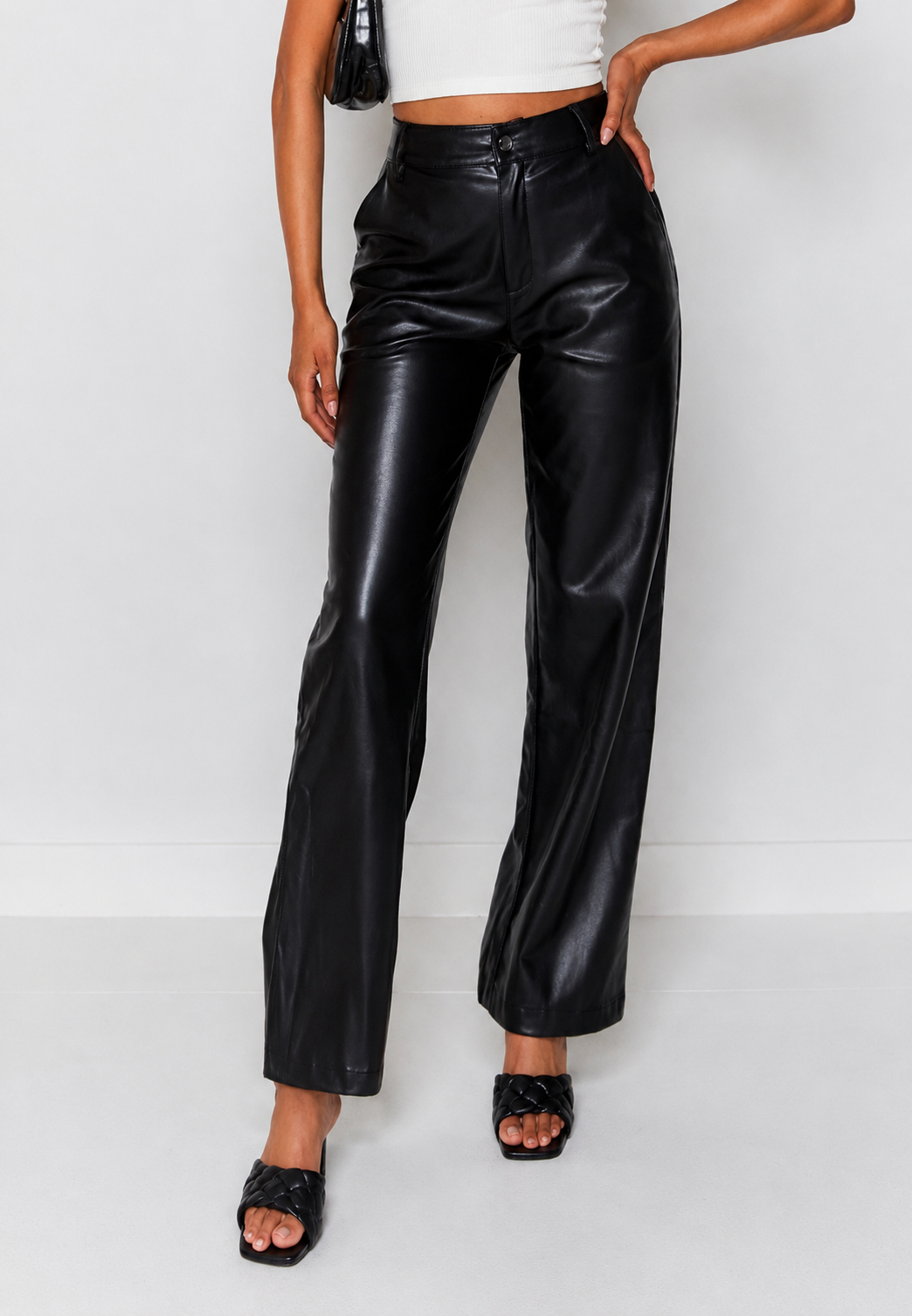 Pantalón mujer efecto piel recto tiro alto - Amandine