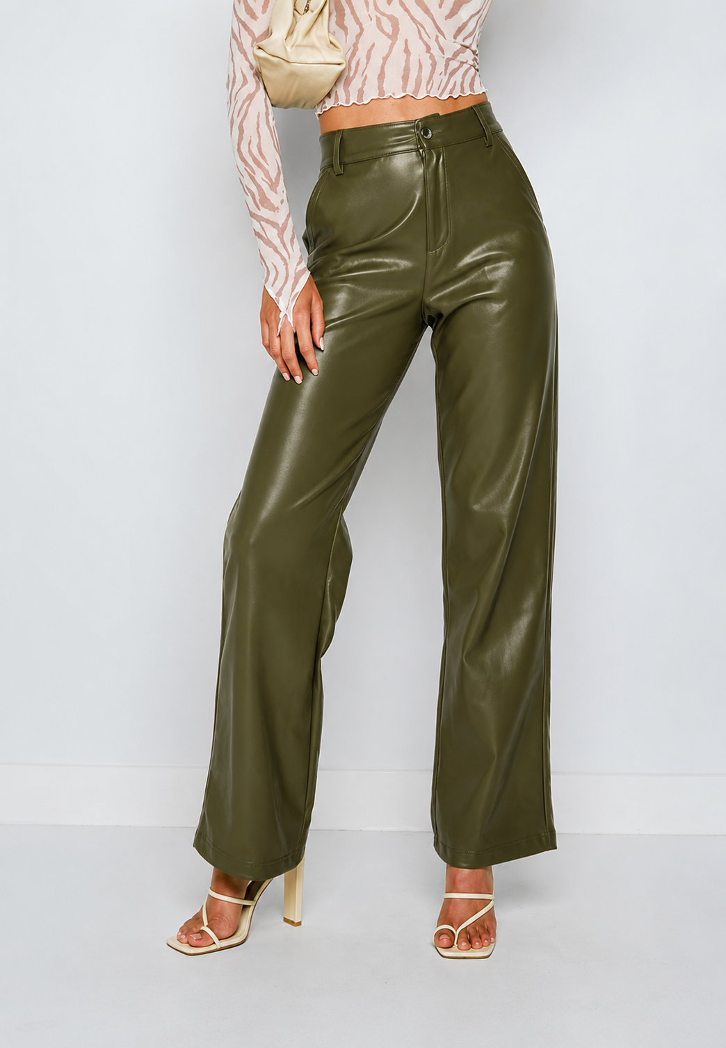 Pantalón mujer efecto piel recto tiro alto - Amandine
