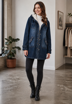Parka denim larga capucha forro efecto borreguito - Freja