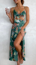 Vestido midi floral con escote anudado para mujer - Loisa