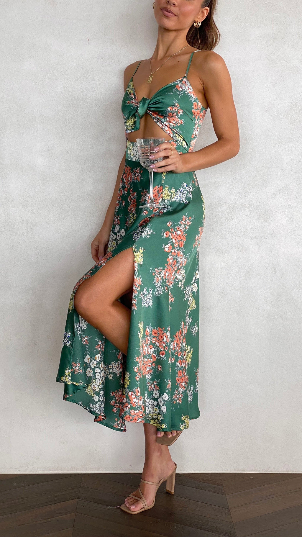 Vestido midi floral con escote anudado para mujer - Loisa