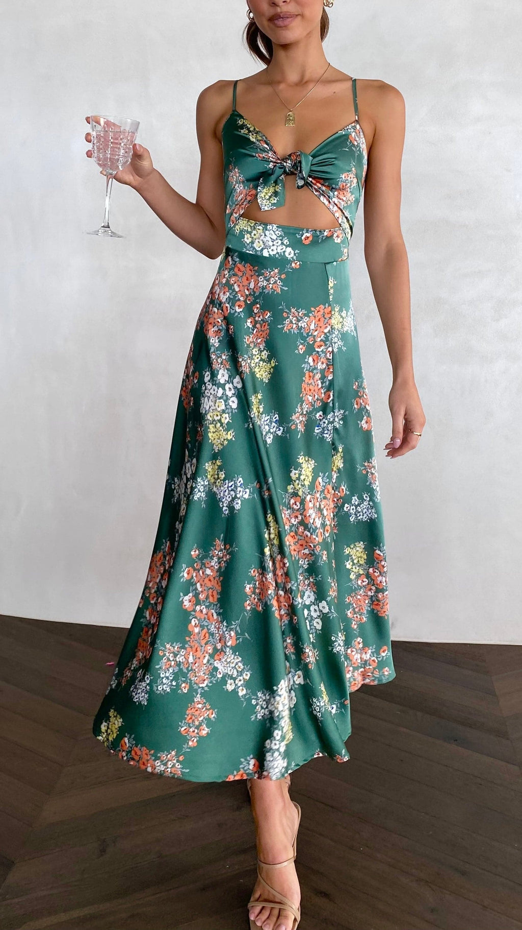 Vestido midi floral con escote anudado para mujer - Loisa