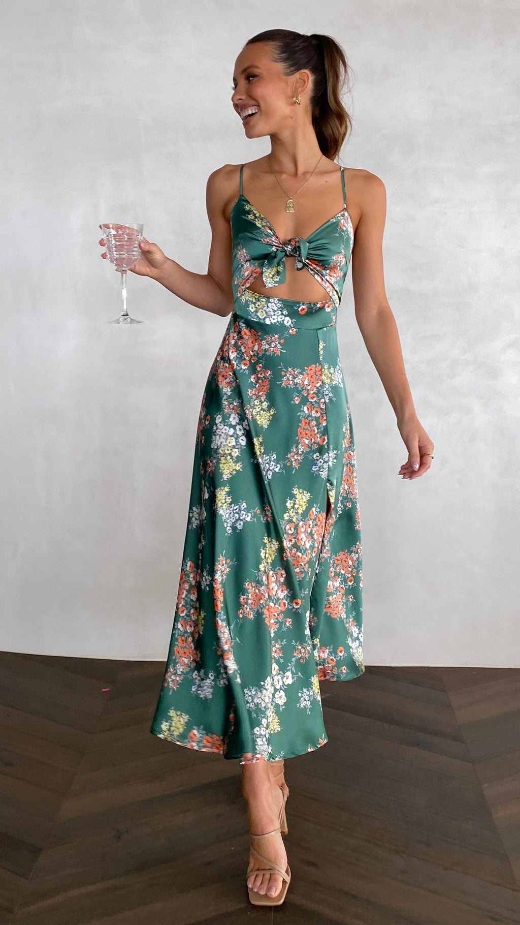 Vestido midi floral con escote anudado para mujer - Loisa