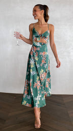 Vestido midi floral con escote anudado para mujer - Loisa