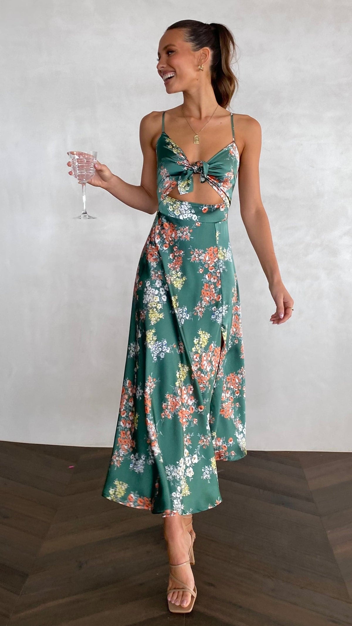 Vestido midi floral con escote anudado para mujer - Loisa