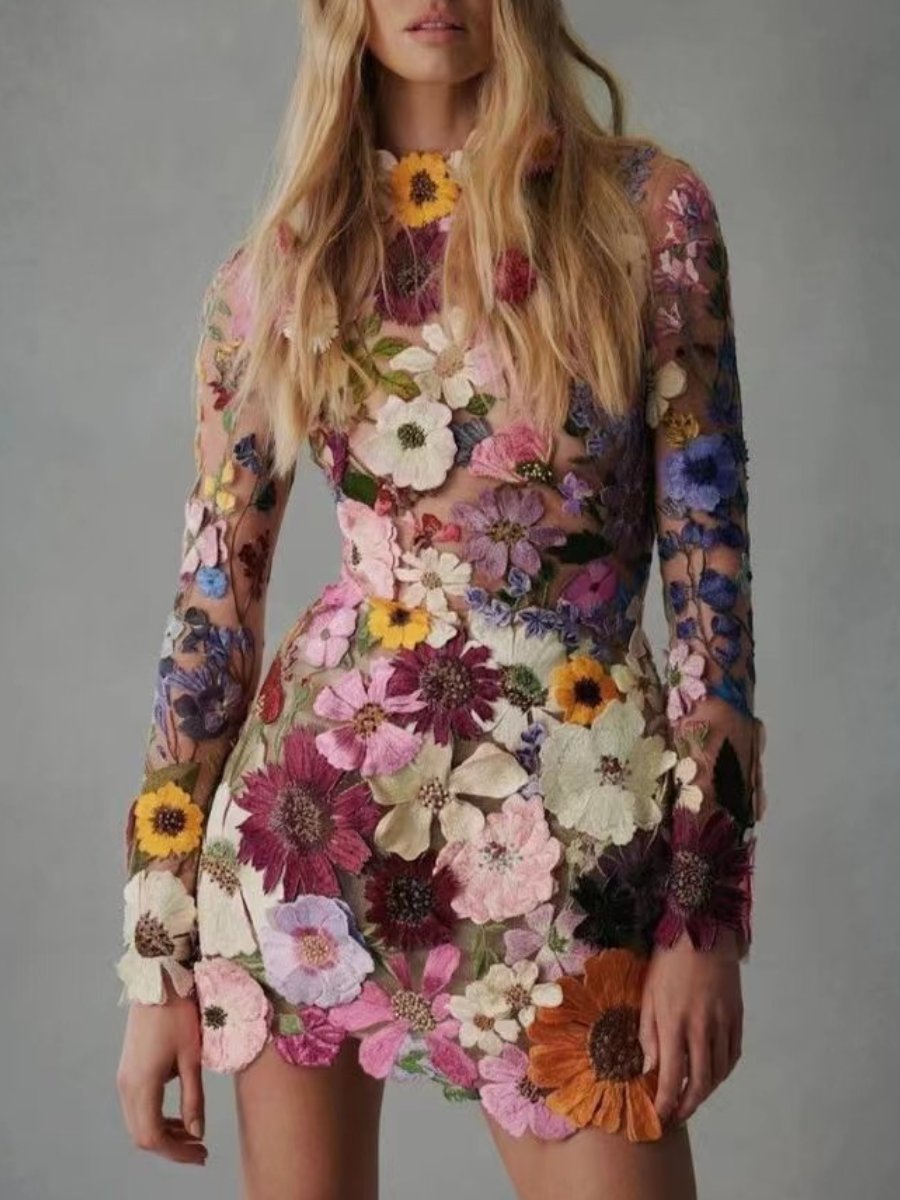 Florina - Vestido de moda floral tridimensional