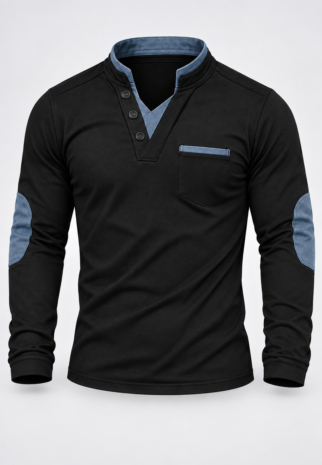 Polo hombre manga larga cuello mao detalles contraste - Corvin