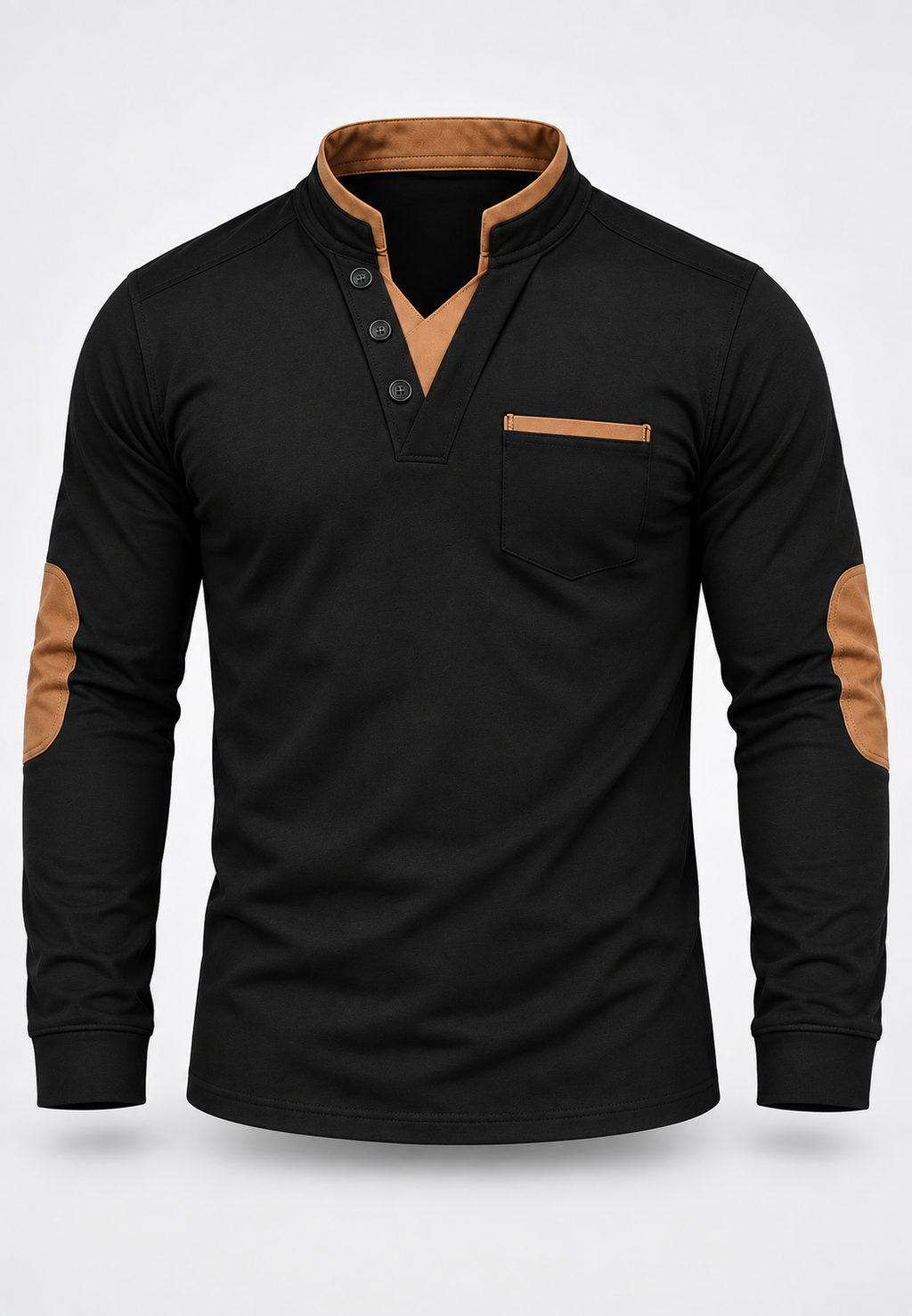 Polo hombre manga larga cuello mao detalles contraste - Corvin