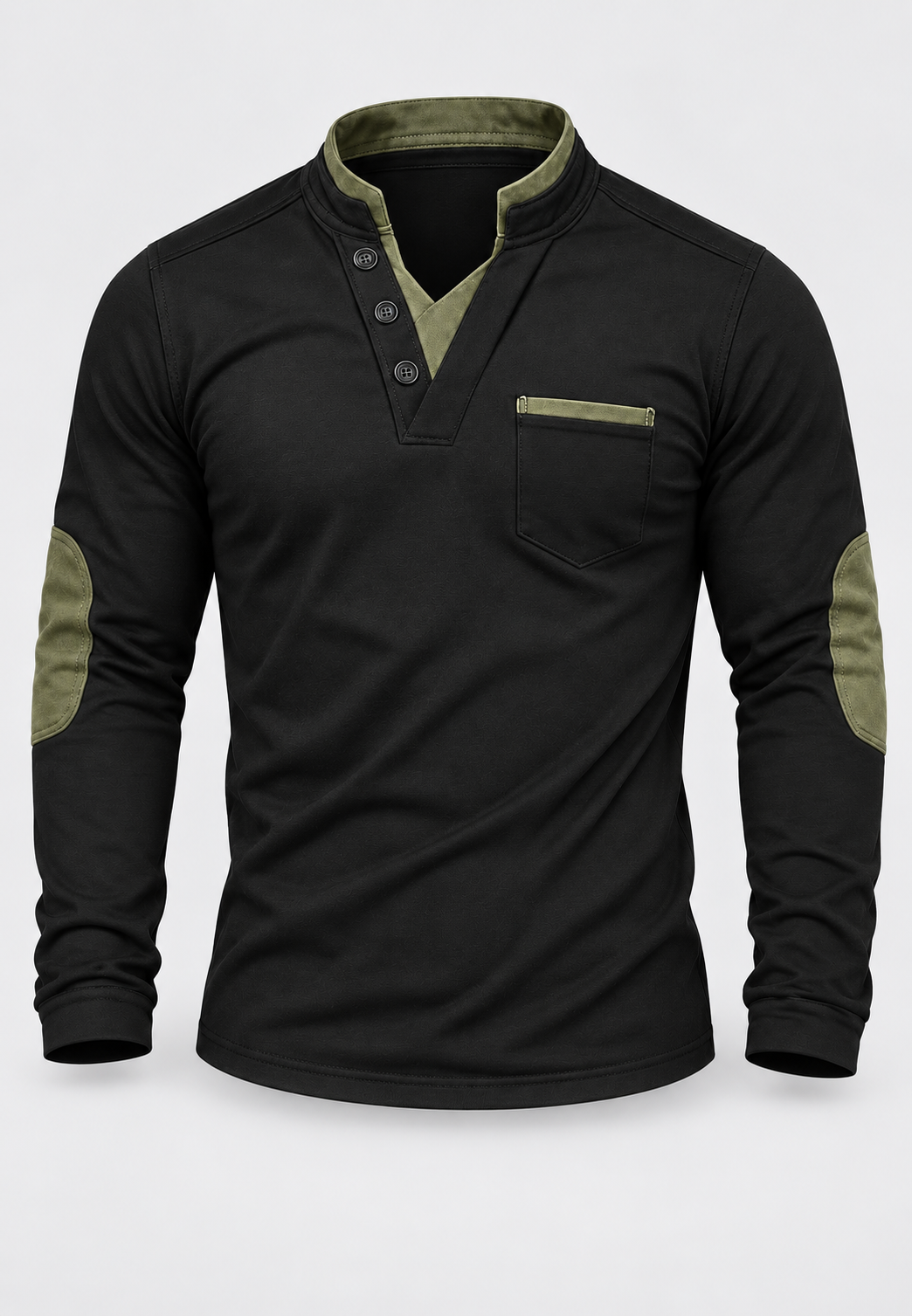 Polo hombre manga larga cuello mao detalles contraste - Corvin