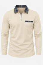 Polo hombre manga larga media cremallera cuello de cuadros - Sören