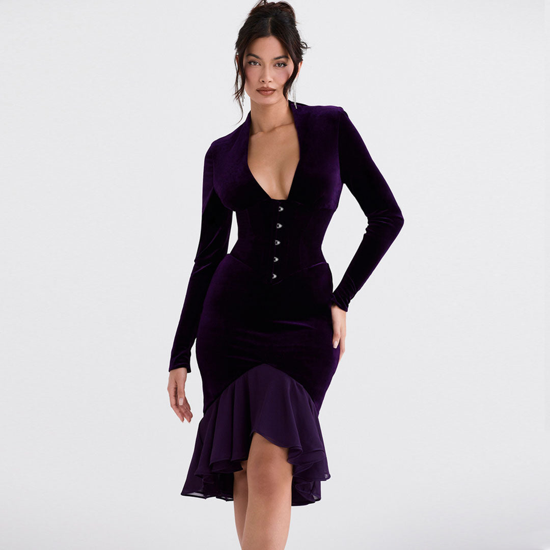 Clara - Minivestido de terciopelo muy escotado con inserciones de malla