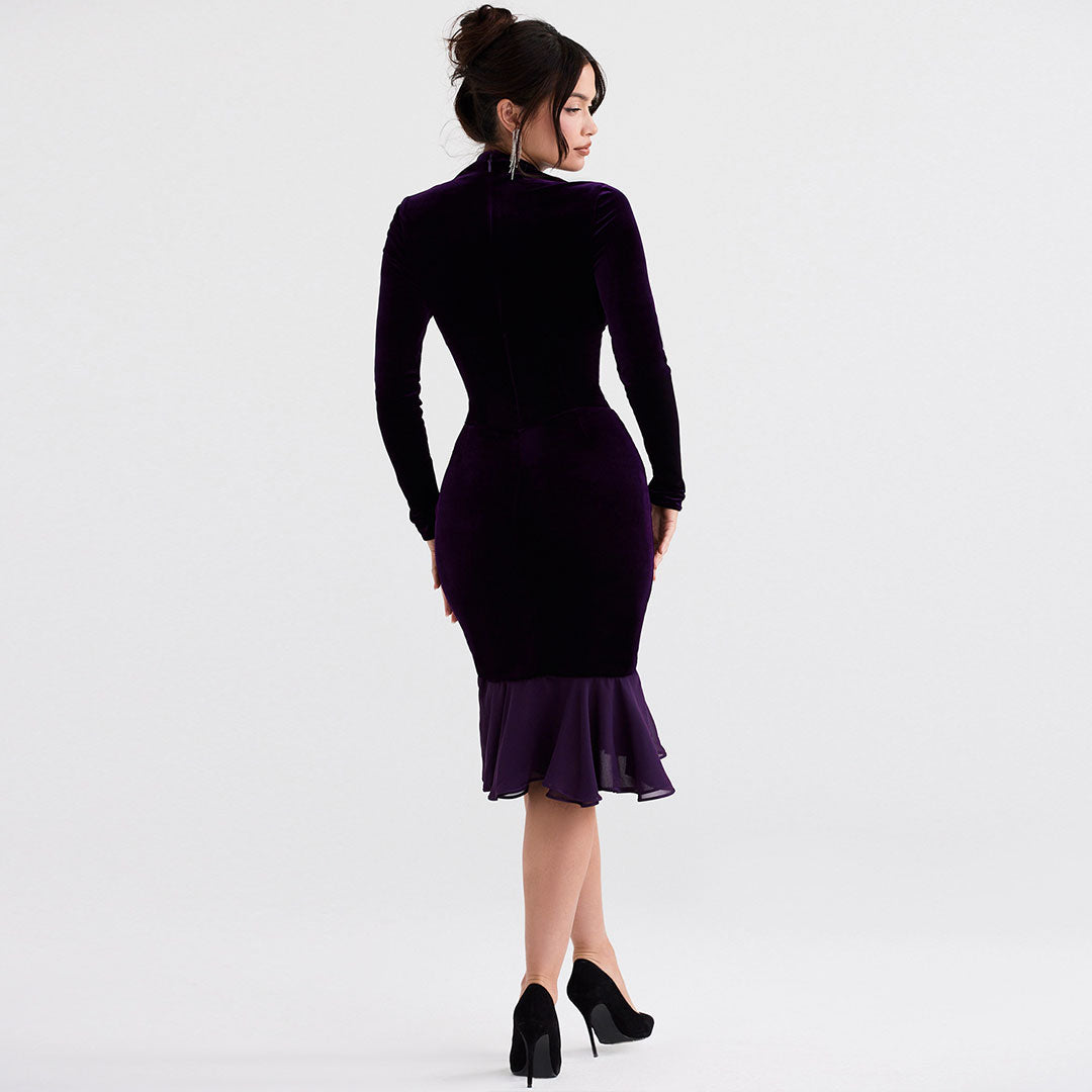 Clara - Minivestido de terciopelo muy escotado con inserciones de malla