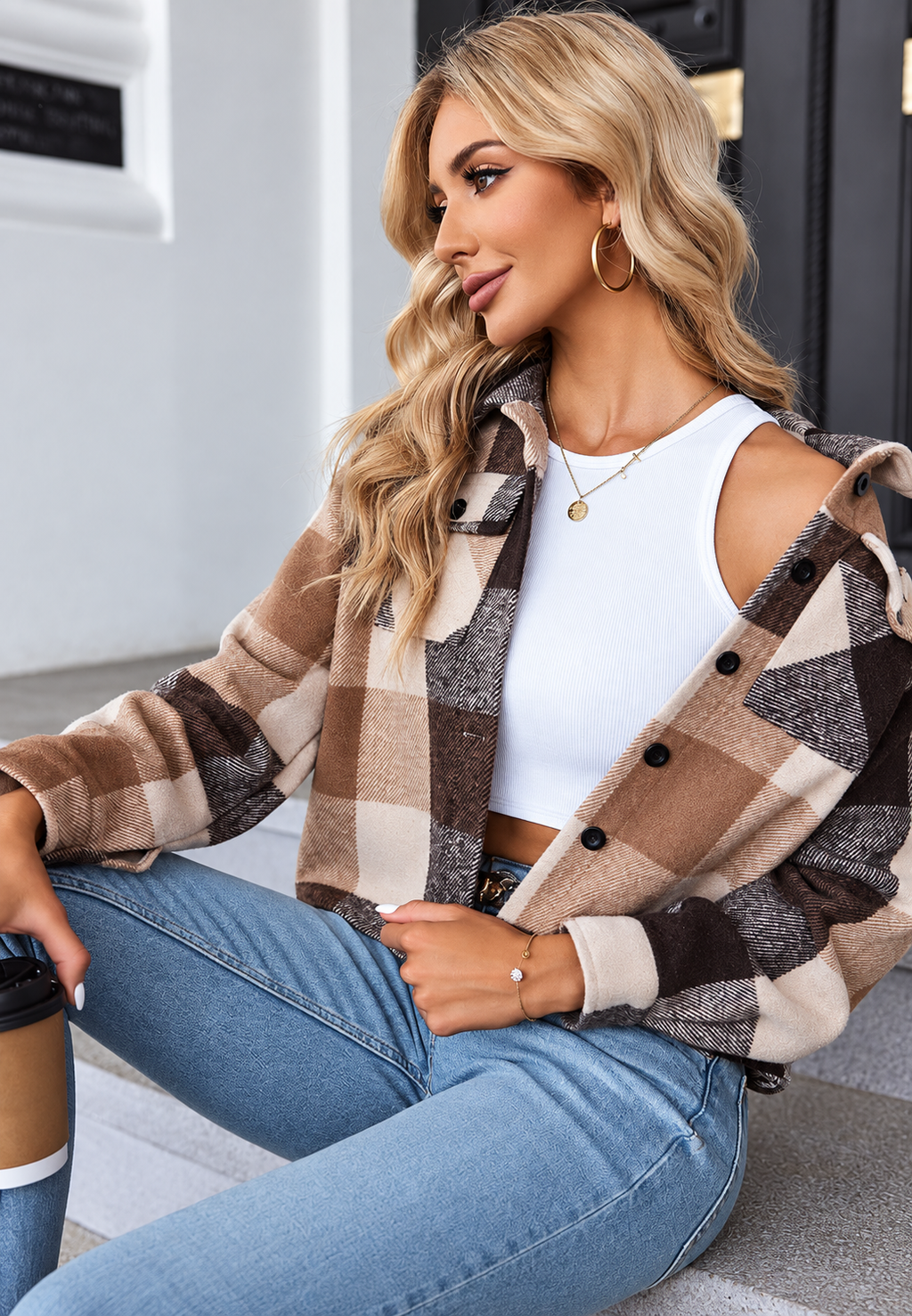 Chaqueta de cuadros con bolsillos - Nadorine