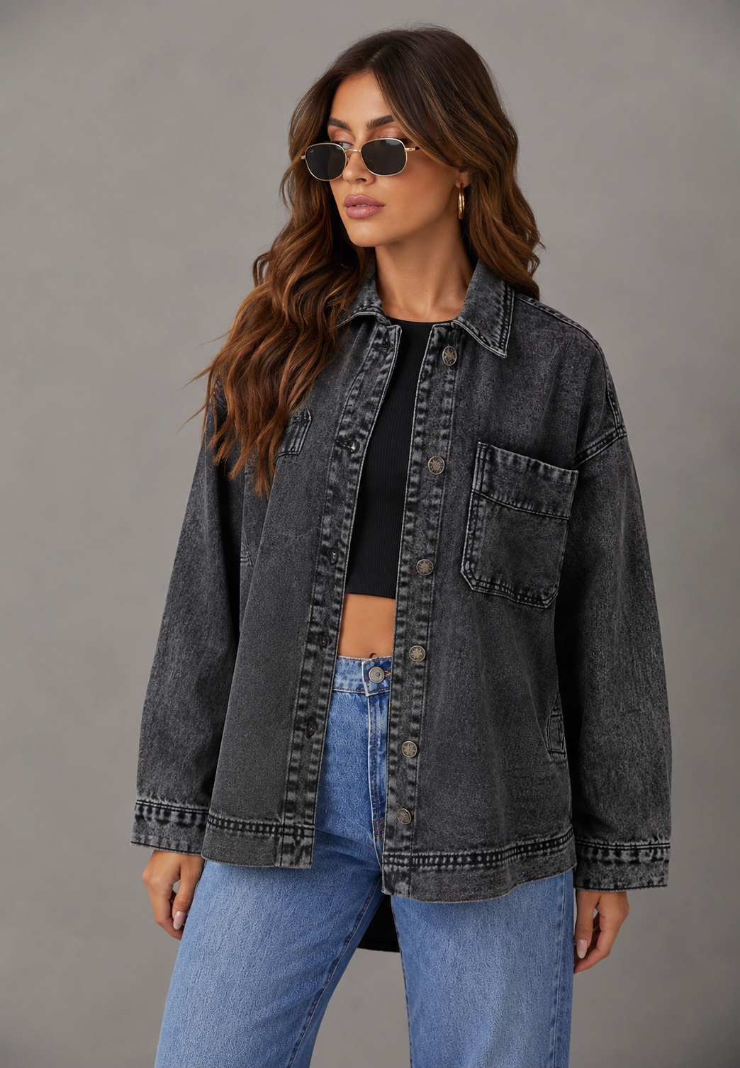 Sobrecamisa vaquera oversize con bolsillo frontal - Nadja