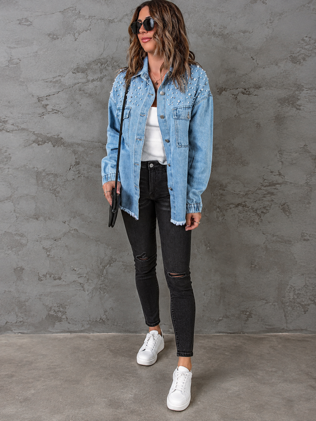 Chaqueta vaquera decorada con perlas - Émeline