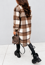 Chaqueta larga de cuadros con botones - Coralie