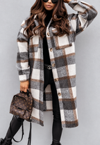 Chaqueta larga de cuadros con botones - Coralie
