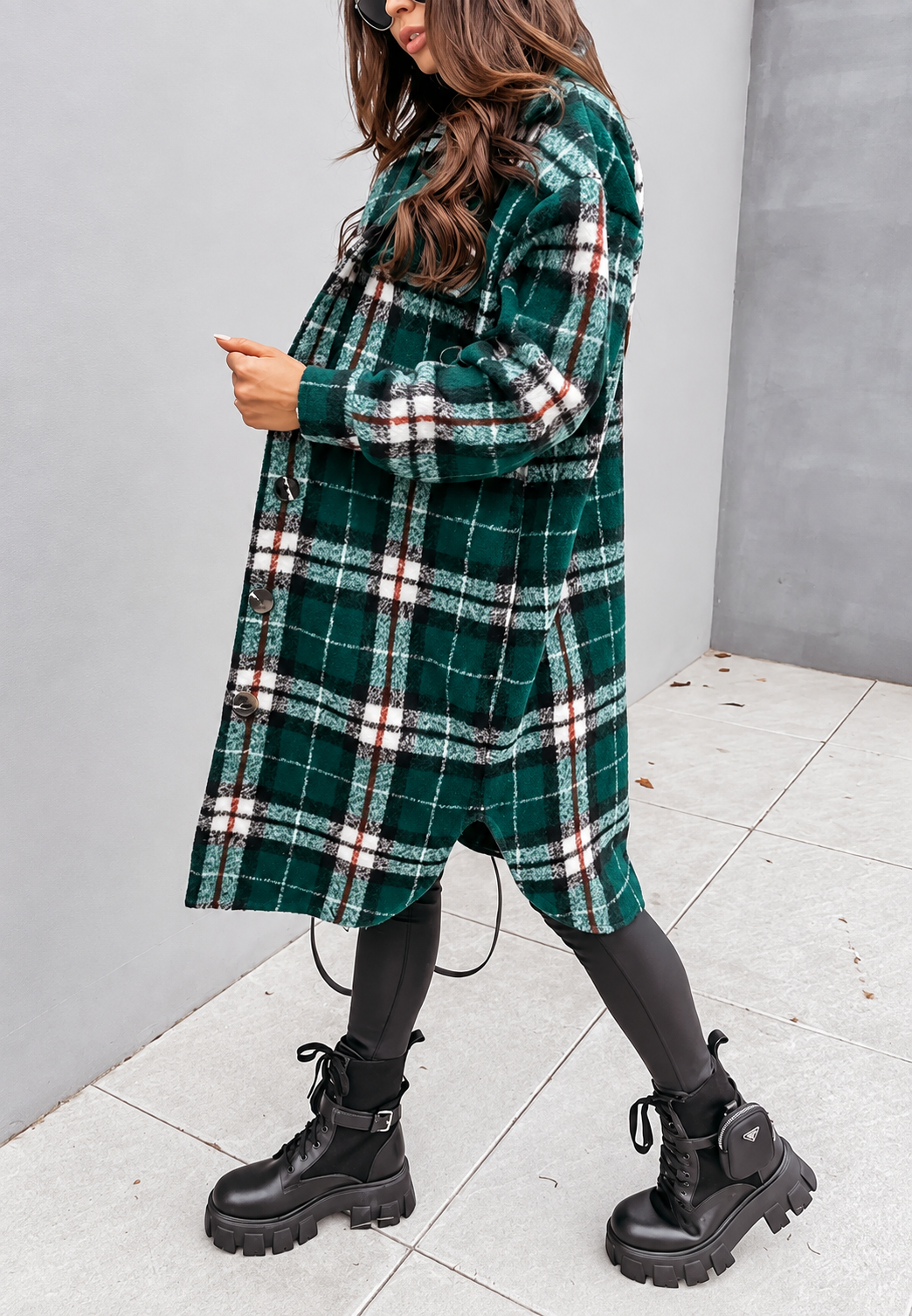 Chaqueta larga de cuadros con botones - Coralie