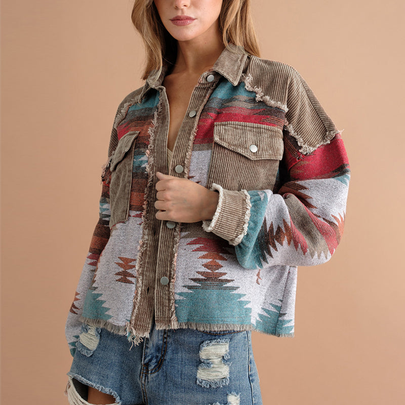 Sobrecamisa mujer combinada pana jacquard bolsillos - Océane