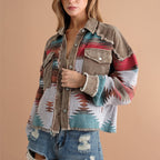 Sobrecamisa mujer combinada pana jacquard bolsillos - Océane