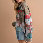 Sobrecamisa mujer combinada pana jacquard bolsillos - Océane