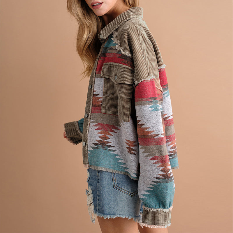 Sobrecamisa mujer combinada pana jacquard bolsillos - Océane