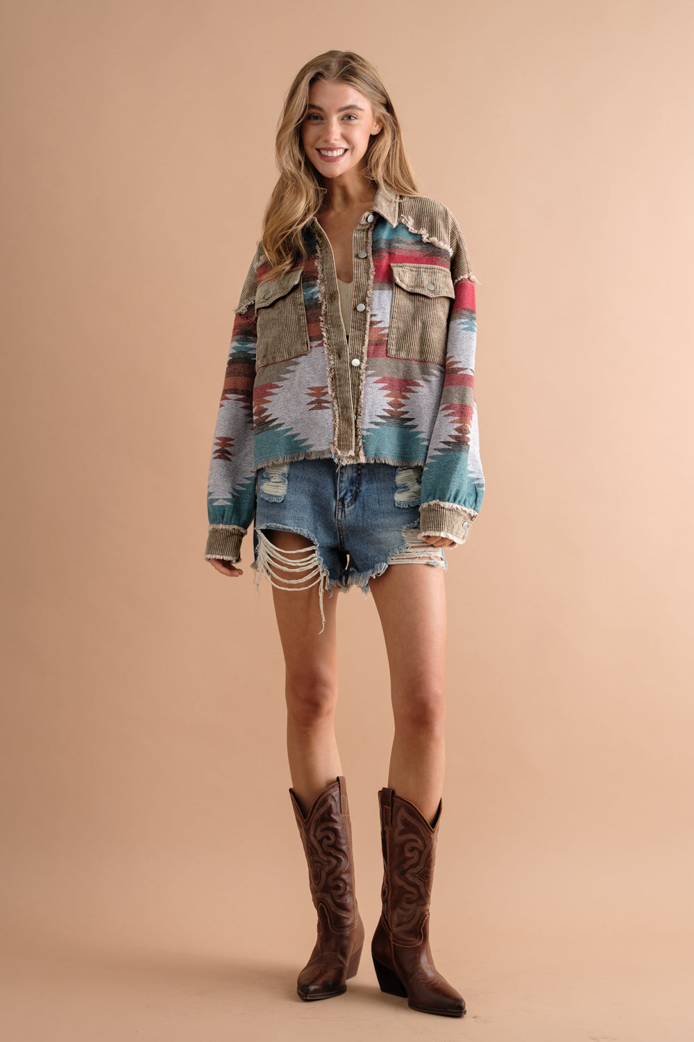Sobrecamisa mujer combinada pana jacquard bolsillos - Océane