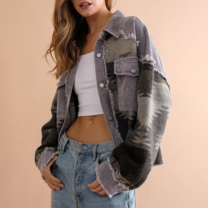 Sobrecamisa mujer combinada pana jacquard bolsillos - Océane