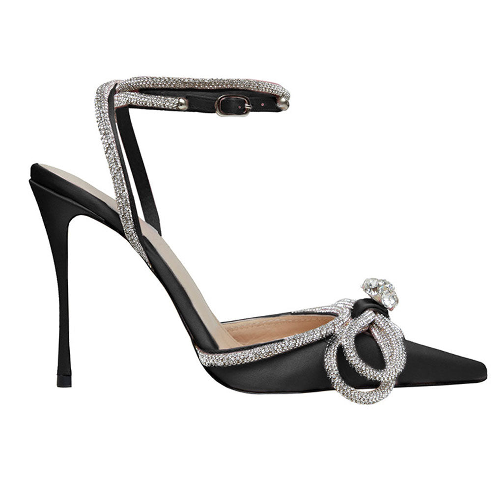 Layla - Zapatos de tacón mariposa de satén con puntera puntiaguda