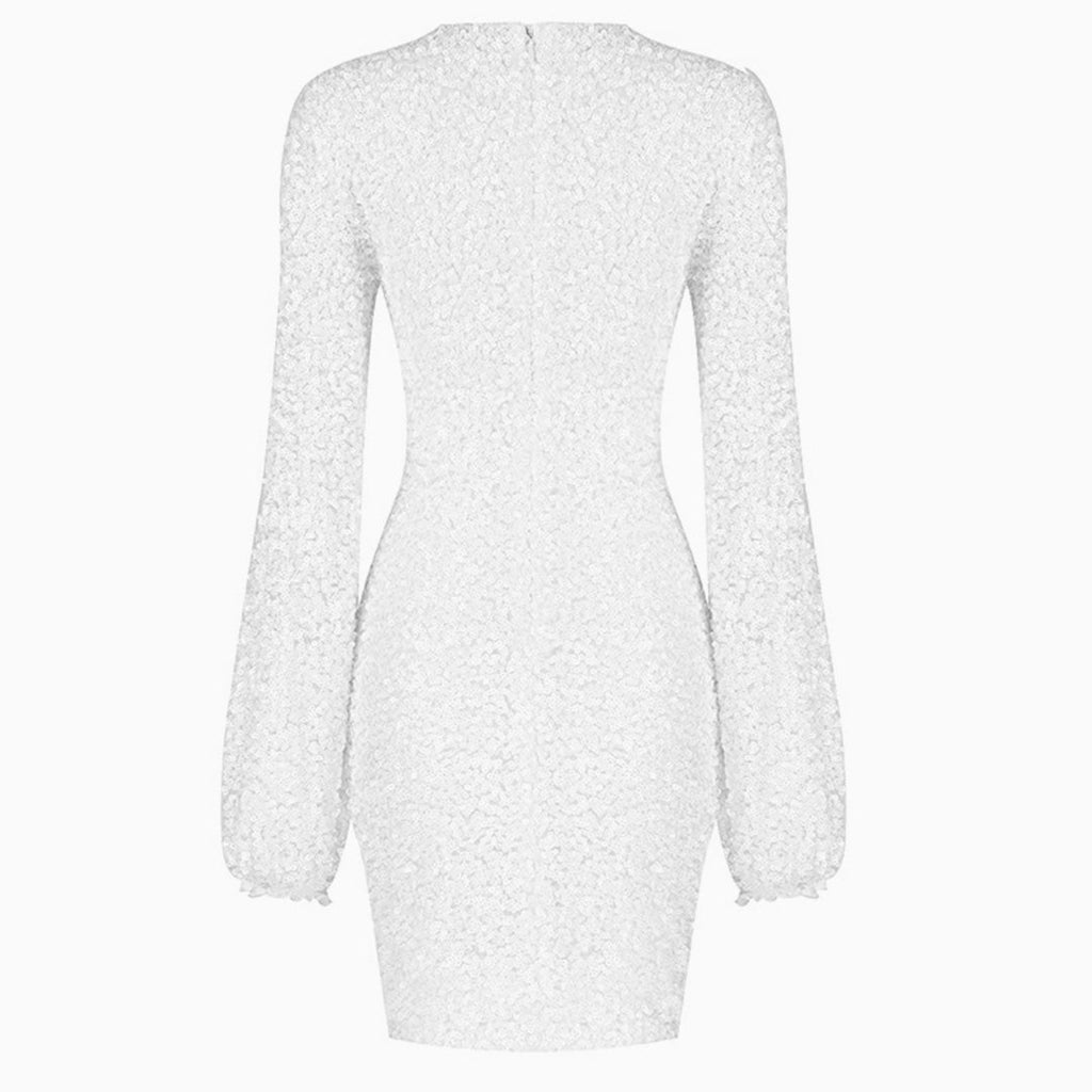 Jade - Minivestido de noche de manga larga con lentejuelas brillantes