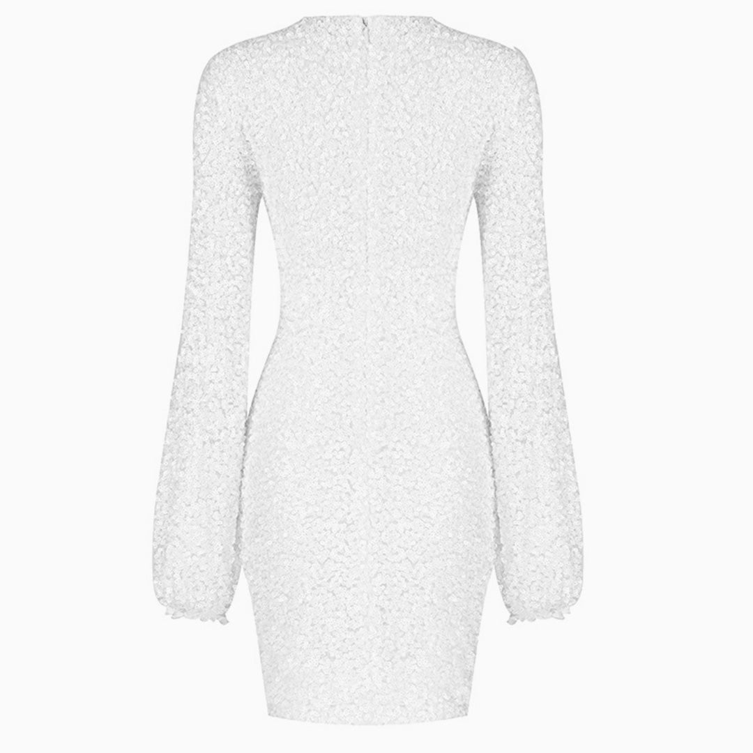 Jade - Minivestido de noche de manga larga con lentejuelas brillantes