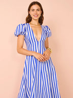 Anne - Vestido de moda para mujer con mangas abullonadas y rayas