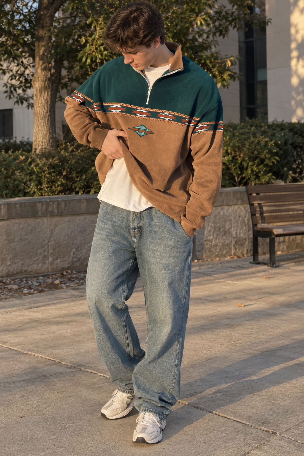 Sudadera hombre media cremallera estampado geométrico - Tavish