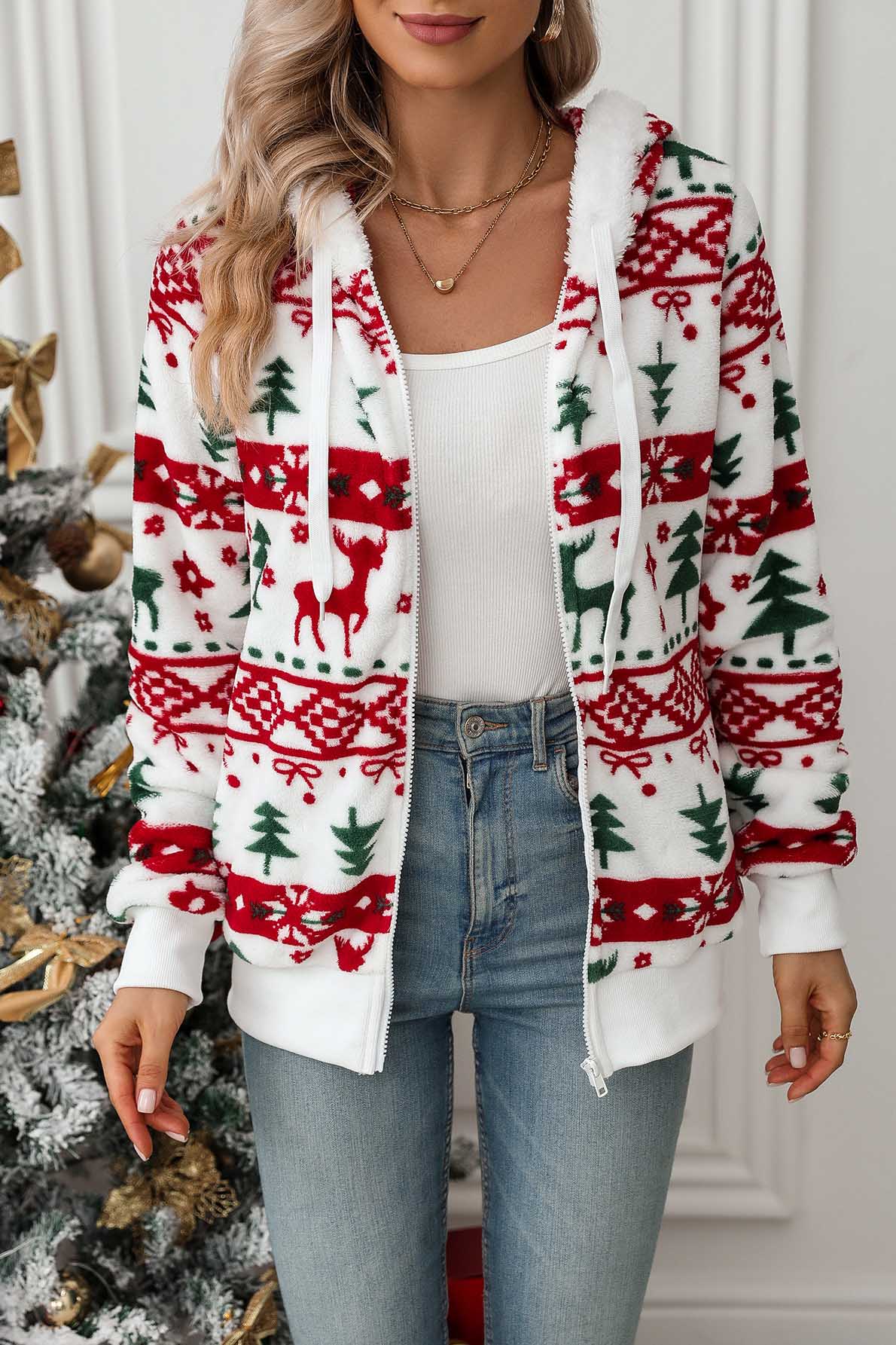 Sudadera mujer capucha cremallera estampado navideño - Nolwenn
