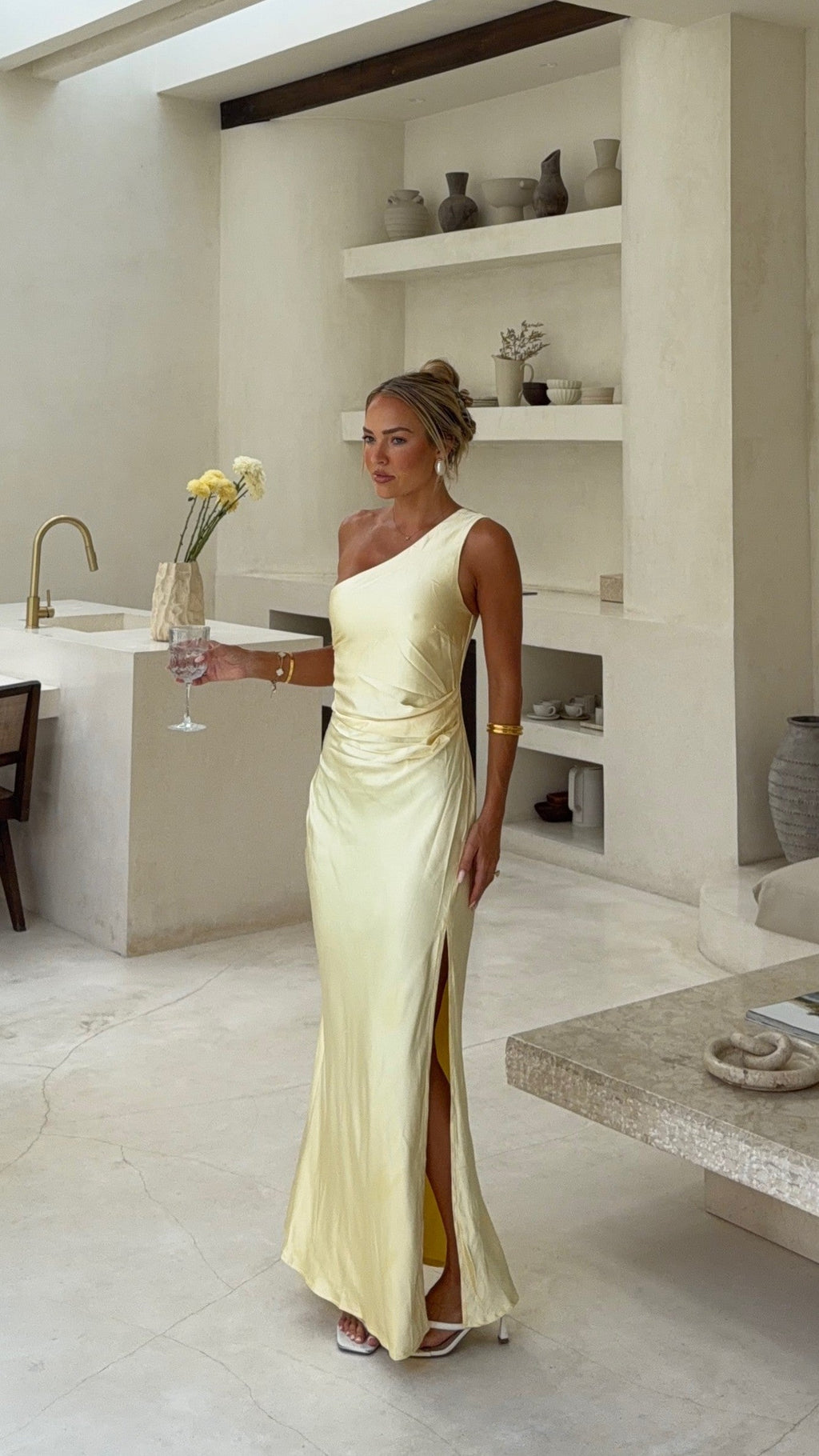 Vestido largo de un solo hombro para mujer - Rousa