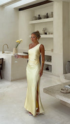 Vestido largo de un solo hombro para mujer - Rousa