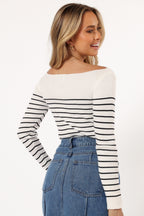 Top mujer punto rayas cuello barco manga larga - Kiersten