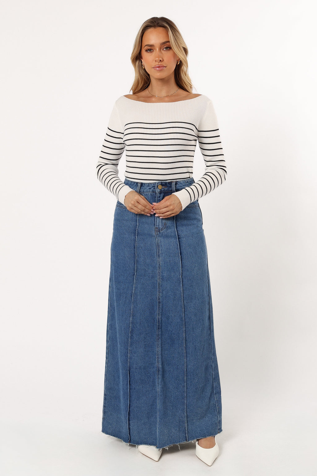 Top mujer punto rayas cuello barco manga larga - Kiersten