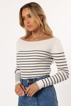 Top mujer punto rayas cuello barco manga larga - Kiersten