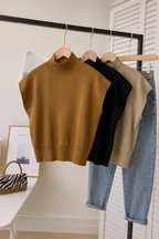 Top de punto de cuello alto para mujer de manga corta - Elin
