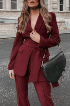 Traje mujer dos piezas blazer con cinturón y pantalón recto - Camilla