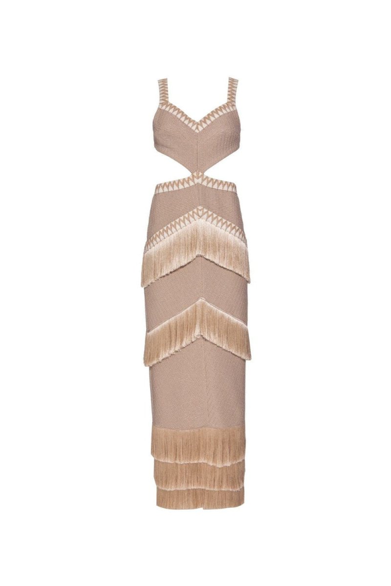 Getse - Maxivestido de punto con flecos y recortes